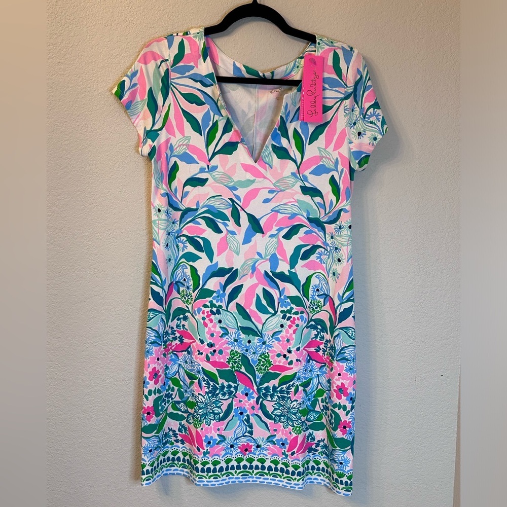 Lilly Pulitzer Sophiletta Dress Water Lilly Green Size M. SPF 50+ Preppy Summer